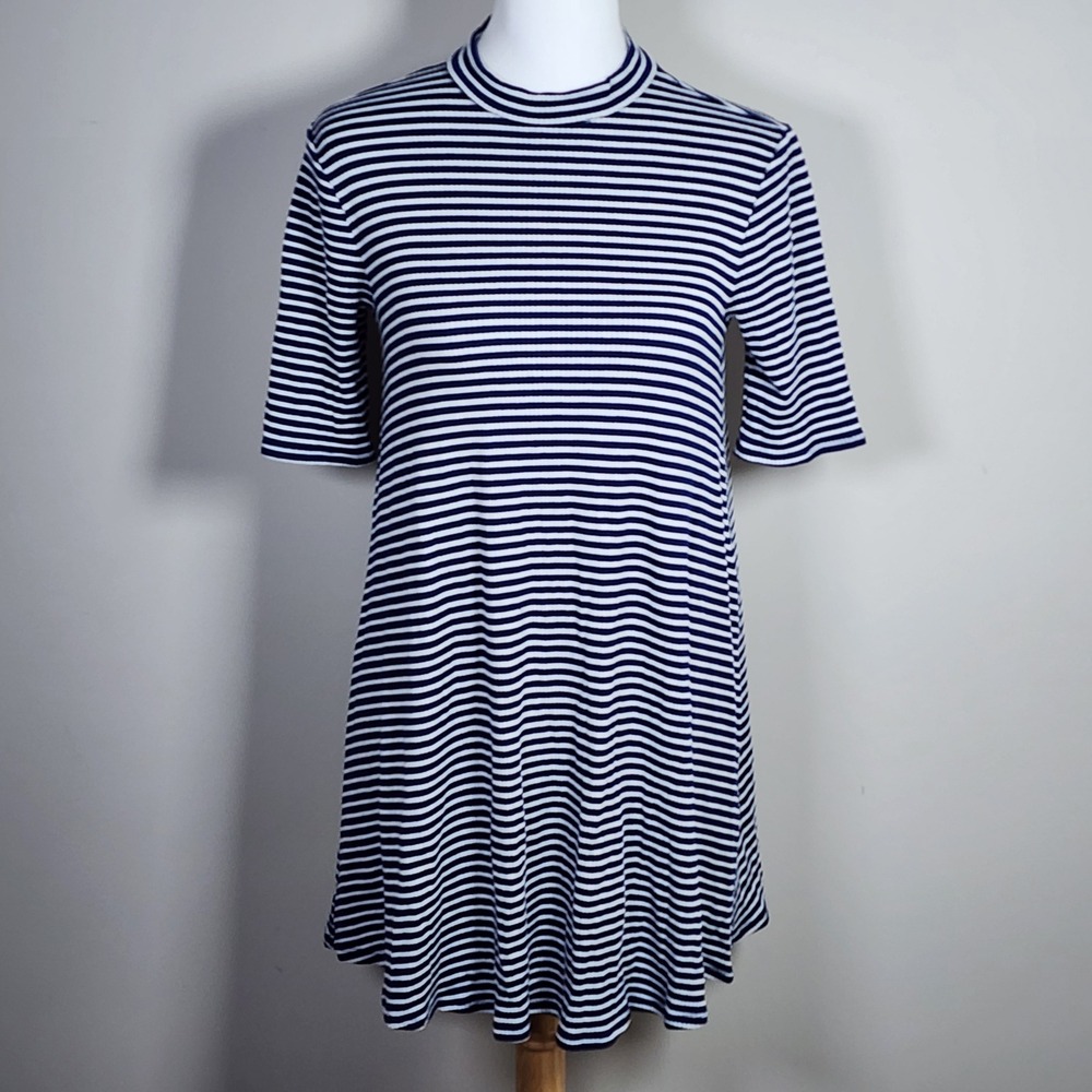 Twik Striped Ribbed Knit Dress Womens Medium Blue White Nautical Preppy Shift